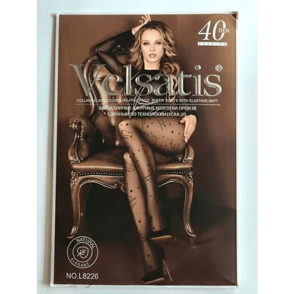 ⭐ Astrology Zodiac Constellations Tattoo Printed Black Sheer Nylon Tights NEW - Picture 11 of 16